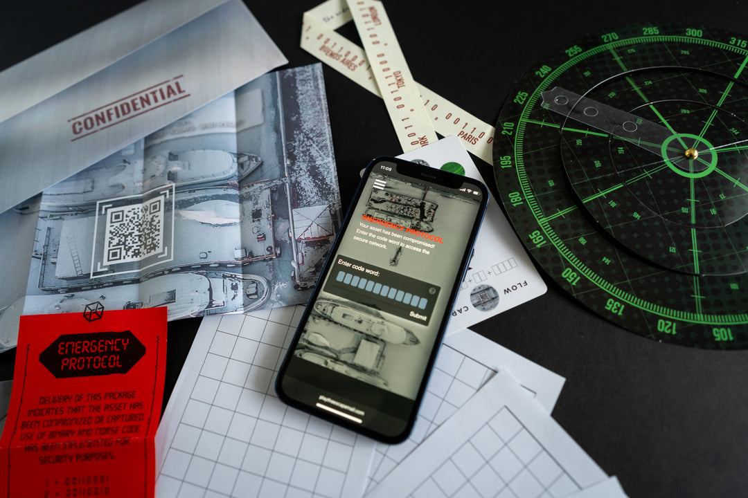 Games Night in an envelope and tabletop Escape Room Game. Similar to an Exit Game. Same genre as murder mystery. Interact online to enter passwords, use envelope contents and package to solve the puzzles and save Cousin JJ