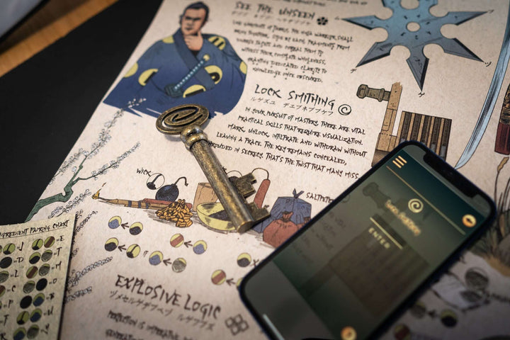 Shinobi: The Ninja Scroll Games Night in an envelope and tabletop Escape Room Game. Similar to an Exit Game. Same genre as murder mystery.