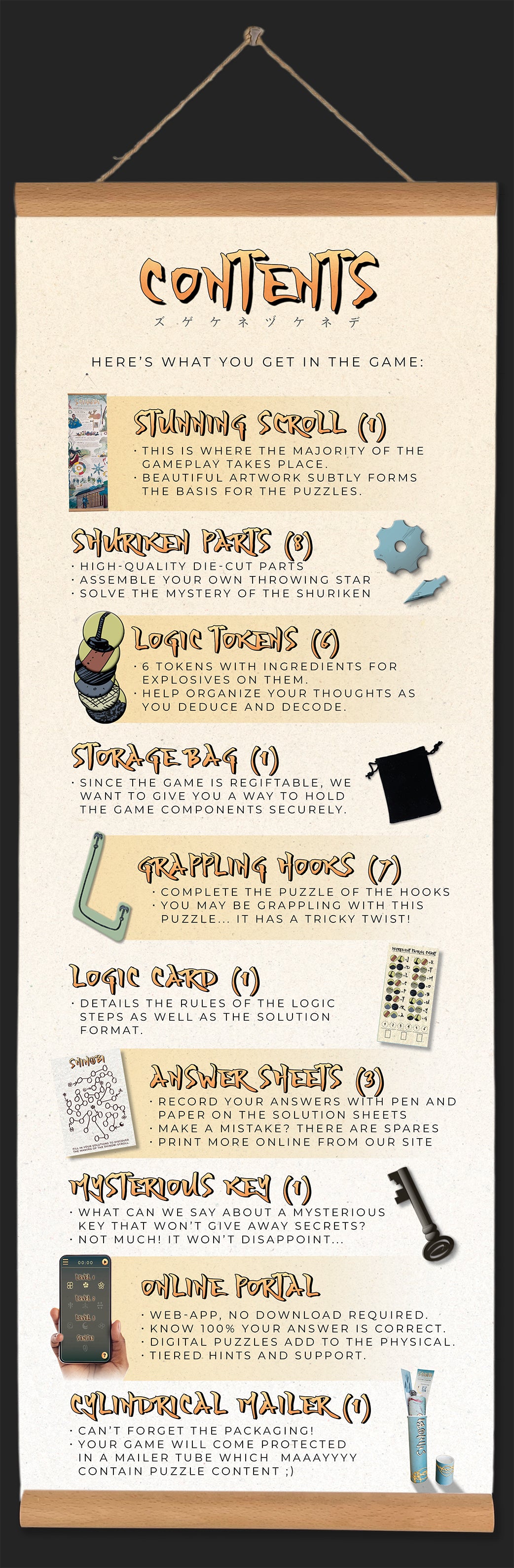 Games Night in an envelope and tabletop Escape Room Game. Similar to an Exit Game. Same genre as murder mystery. Contents list.