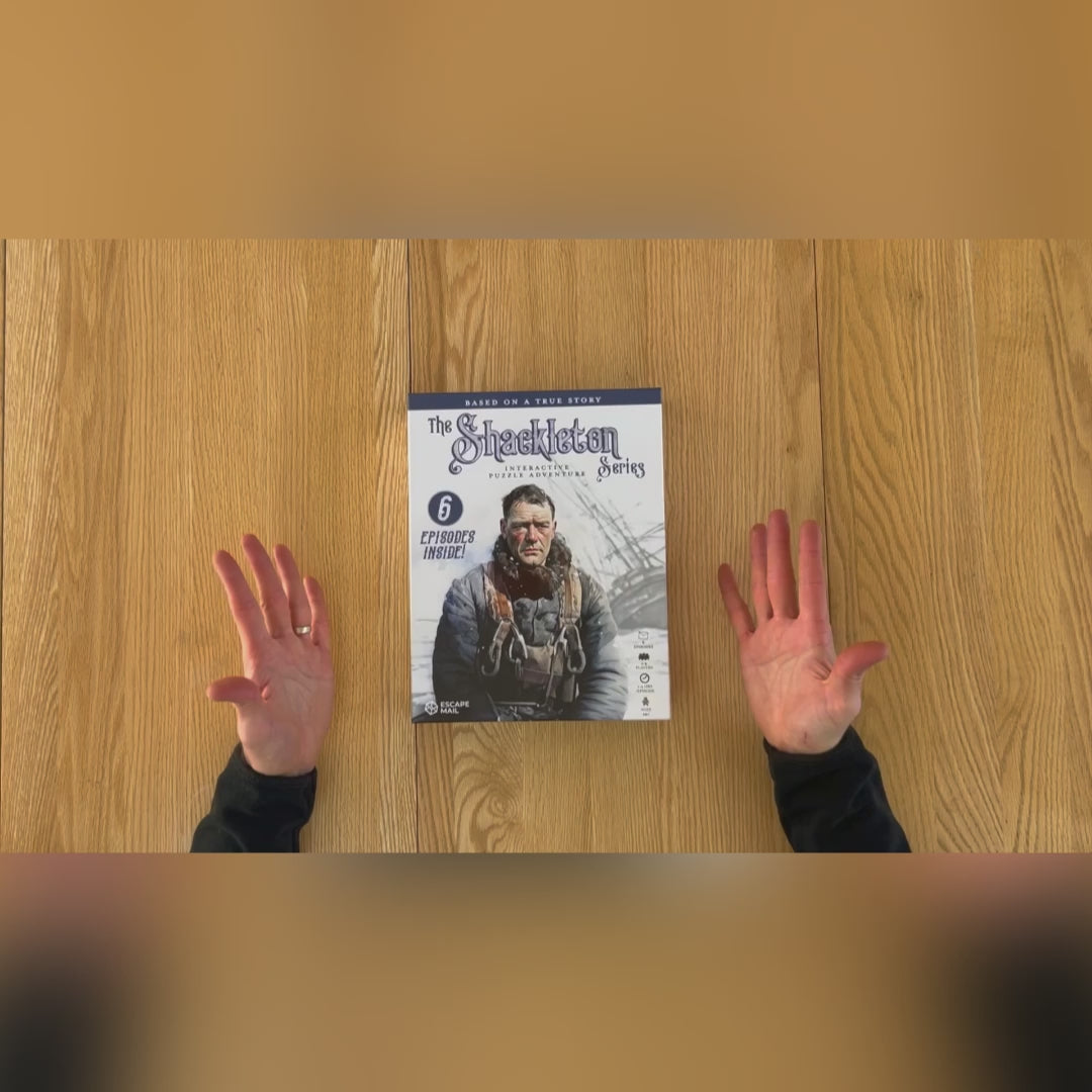 Unboxing The Shackleton Series. Games Night in an envelope and tabletop Escape Room Game. Similar to an Exit Game. Same genre as murder mystery.